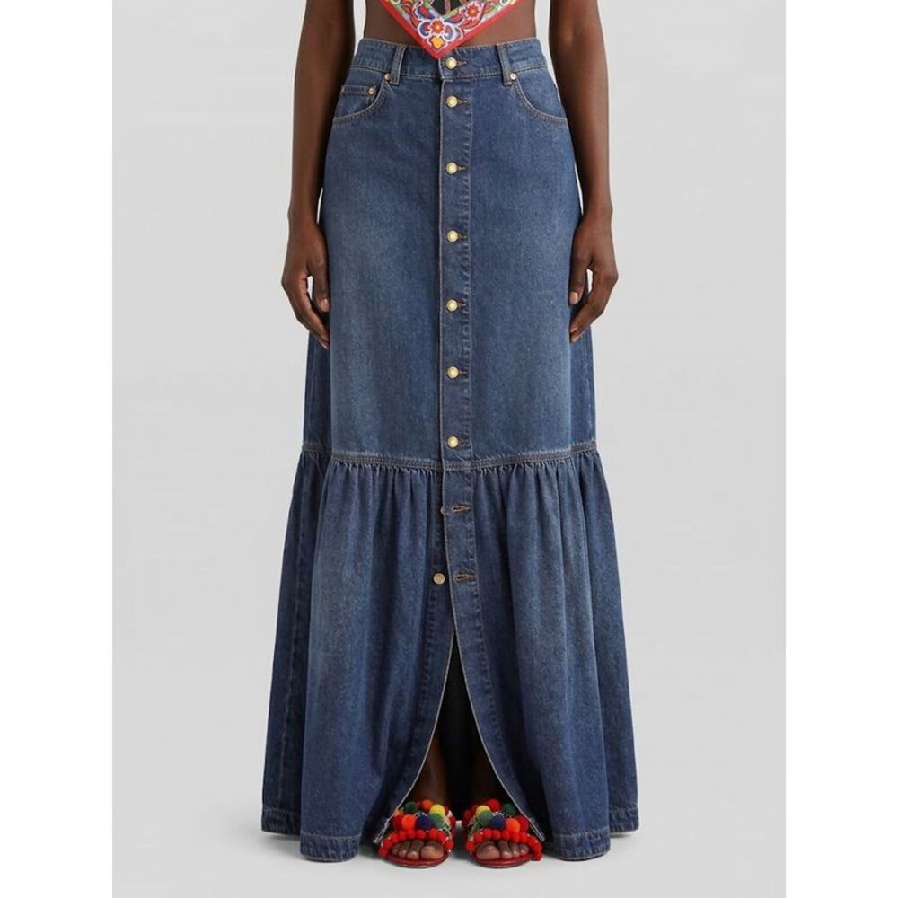 Dolce & Gabbana Women Dolce & Gabbana High-Waisted A-Line Long Denim Skirt